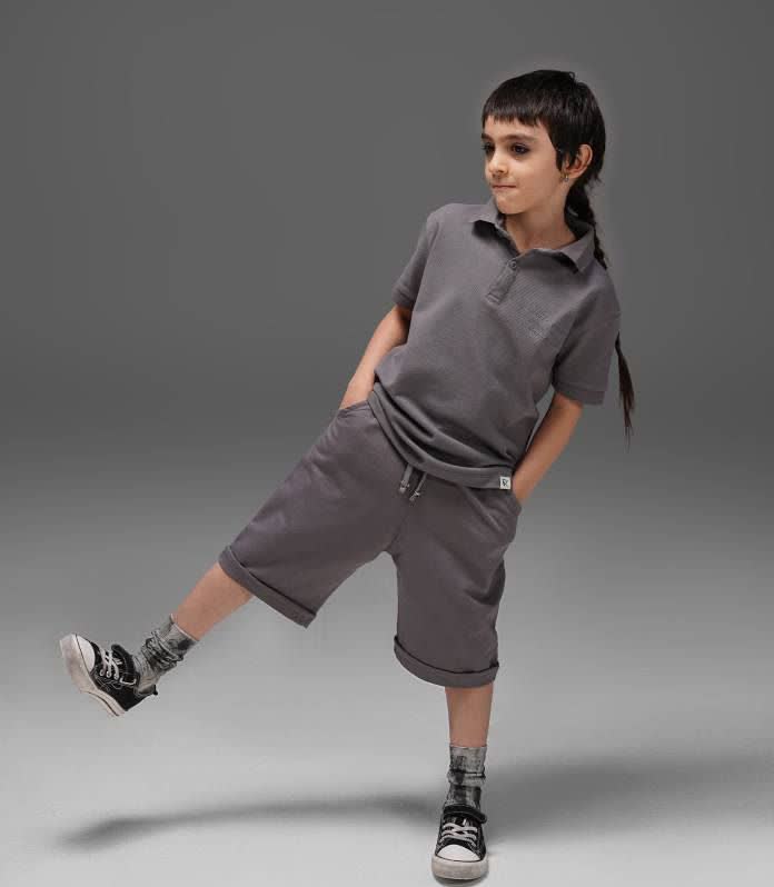 تیشرت جودون پسرانه یقه‌دار طوسی